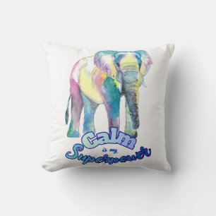 Cojín Decorativo La calma es mi superpoder – Elefante Acuarela Colo