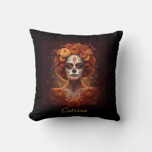 Cojín Decorativo La Catrina Marigold Día de los Muertos Calavera de