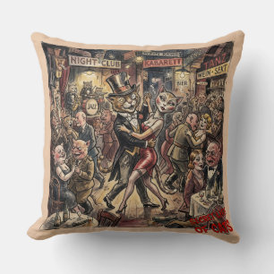 Cojín Decorativo La coreomanía de Estrasburgo. Gato bailarín vintag