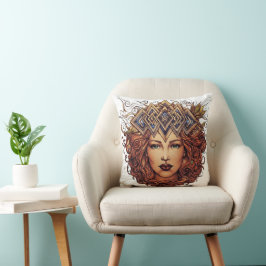 Cojín Decorativo La Corona Dorada: Retrato de Reina Mítica