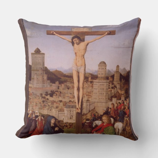 Cojín Decorativo La crucifixión (aceite en el panel) (Anverso)