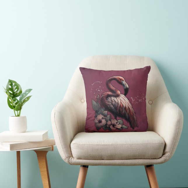 Cojín Decorativo La elegancia tropical, el flamingo en el crepúscul (Silla)