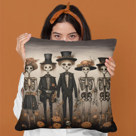 Cojín Decorativo La familia de Skeleton feliz Halloween
