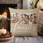 Cojín Decorativo La familia es todo 3 Collages de fotos Tan<br><div class="desc">Acentúe su hogar con esta atractiva almohada con 3 fotos familiares especiales. El guión moderno escrito a mano dice "¡la familia lo es todo!" Comparte recuerdos del apreciado tiempo familiar dedicado juntos y muestra lo que es importante para ti. Ya sean miembros de su familia familiar o familia extendida, hermanos,...</div>