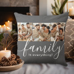 Cojín Decorativo La familia es todo el Collage de fotos gris<br><div class="desc">Acentúe su hogar con esta atractiva almohada con 3 fotos familiares especiales. El guión moderno escrito a mano dice "¡la familia lo es todo!" Comparte recuerdos del apreciado tiempo familiar dedicado juntos y muestra lo que es importante para ti. Ya sean miembros de su familia familiar o familia extendida, hermanos,...</div>