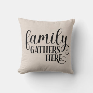 Cojín Decorativo La familia Faux Linen se reúne aquí