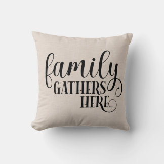 Cojín Decorativo La familia Faux Linen se reúne aquí