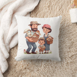 Cojín Decorativo La familia recogiendo setas juntas