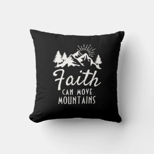Cojín Decorativo La Fe Puede Mover Montañas Inspirador Blanco y Neg