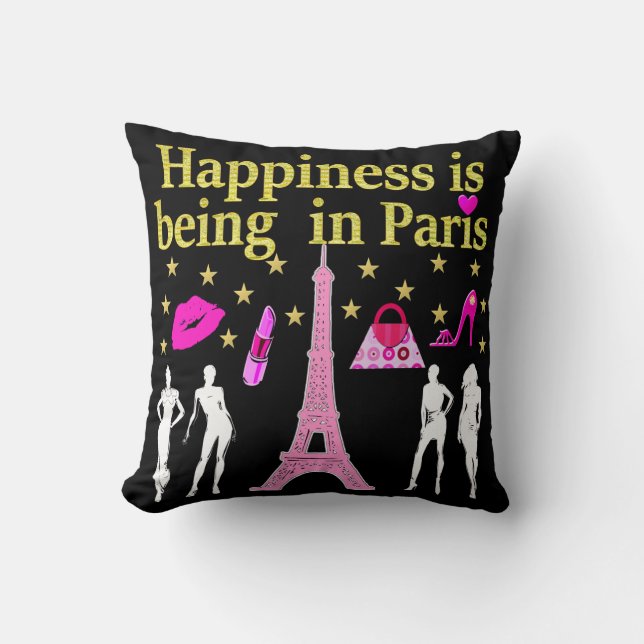 COJÍN DECORATIVO LA FELICIDAD ESTÁ SIENDO EN PARÍS (Anverso)