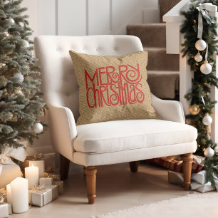 Cojín Decorativo La Feliz Navidad Roja En La Burlap De Faux
