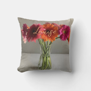 Cojín Decorativo La Gerbera Feliz Flor Colorida +Nombre Personaliza