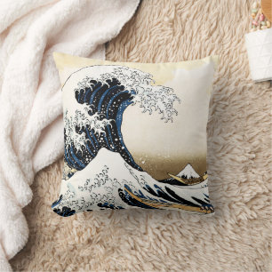 Cojín Decorativo La Gran Ola Fuera de Kanagawa Hokusai, arte japoné