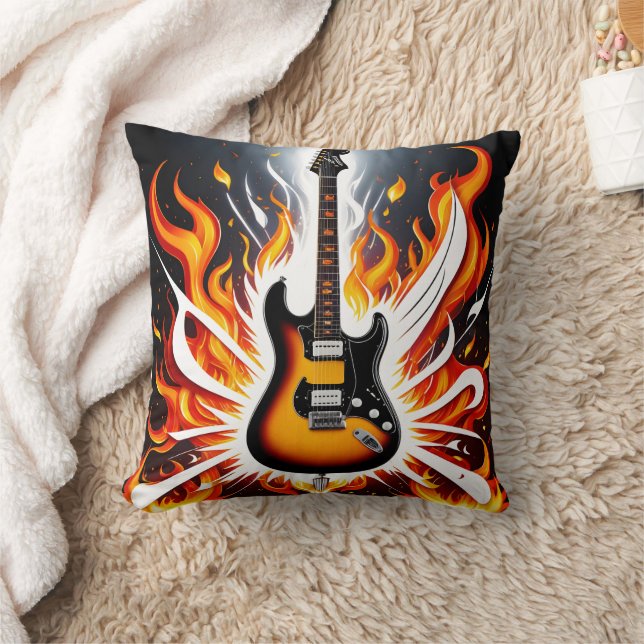 Cojín Decorativo La guitarra eléctrica se enciende en un arrebato d (Manta)