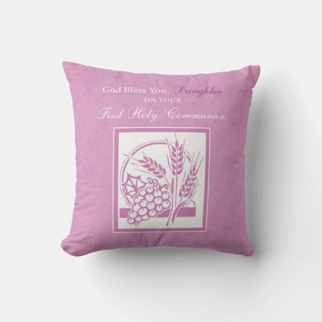 Cojín Decorativo La hija es la primera comunión, rosa (Anverso)