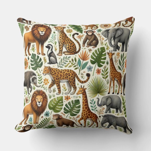 Cojín Decorativo La jungla de animales (Anverso)