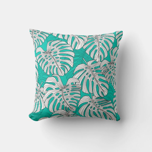 Cojín Decorativo La jungla deja sin foco tropical floral (Anverso)