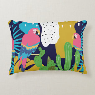 Cojín Decorativo La jungla tropical deja fondo con loros. Su