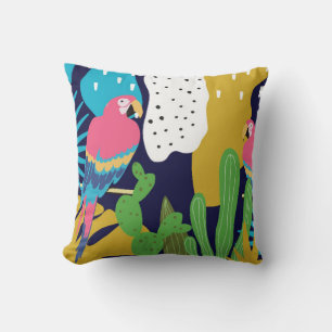 Cojín Decorativo La jungla tropical deja fondo con loros. Su