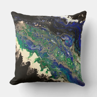 Cojín Decorativo La Laguna pintura azul negro blanco verde azulado