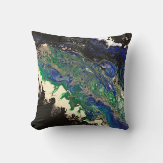 Cojín Decorativo La Laguna pintura azul negro blanco verde azulado