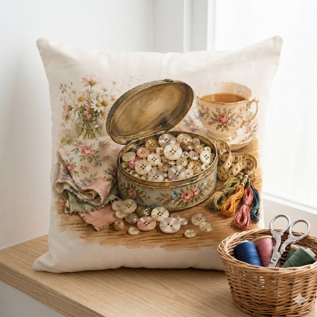 Cojín Decorativo La lata del botón (The Button Tin Throw Pillow)