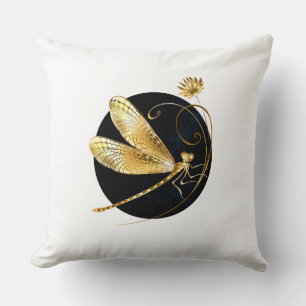 Cojín Decorativo La libélula dorada en círculo negro