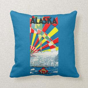 Cojín Decorativo La línea poster de Alaska del buque de vapor