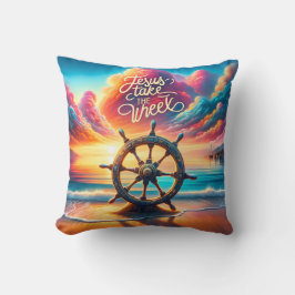 Cojín Decorativo La luz guía Jesús toma la rueda