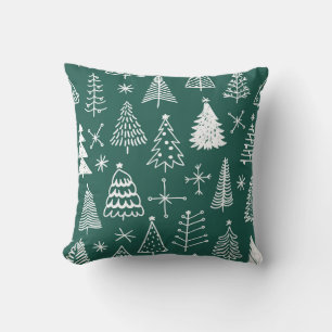 Cojín Decorativo La mano dibujó árboles de Navidad, patrón de invie