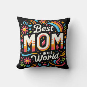 Cojín Decorativo La mejor mamá del mundo - Floral vibrante y arcoír
