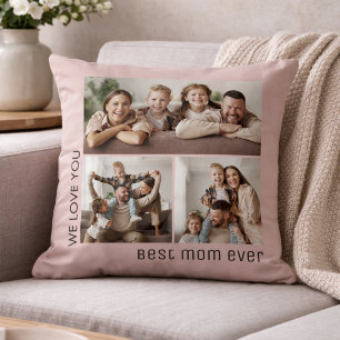 Cojín Decorativo La Mejor Mamá del Mundo Foto Día de la Madre Rosa 
