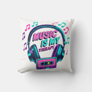 Cojín Decorativo La música es mi terapia - audífonos retro
