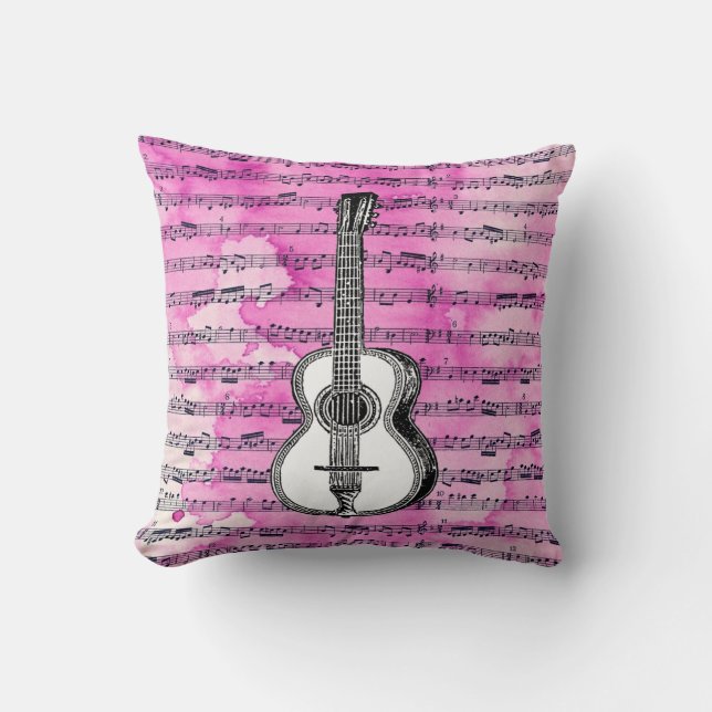 Cojín Decorativo La música rosada observa la guitarra (Anverso)