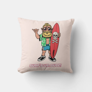Cojín Decorativo ¡La Ola Está Alta, Tío! Surfista de Dibujos Animad