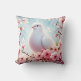 Cojín Decorativo La paloma blanca entre los flores rosadas
