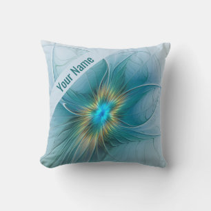 Cojín Decorativo La pequeña belleza Nombre Fractal Azul Oro Moderno