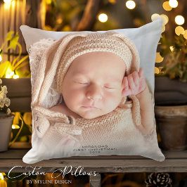 Cojín Decorativo La primera foto de Navidad del bebé