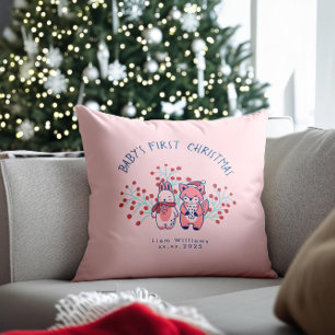 Cojín Decorativo La primera Navidad de bebé, amigos del bosque