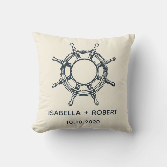 Cojín Decorativo La rueda del barco | Boda Keepsake (Anverso)