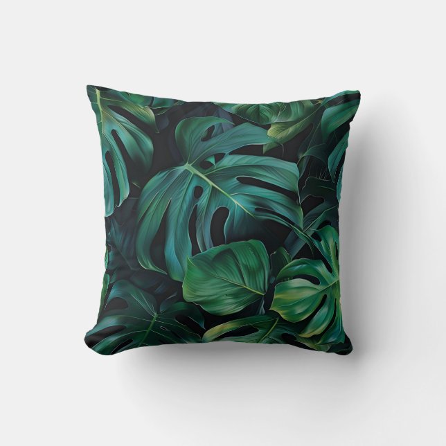 Cojín Decorativo La selva verde profunda monstera deja flora exótic (Anverso)