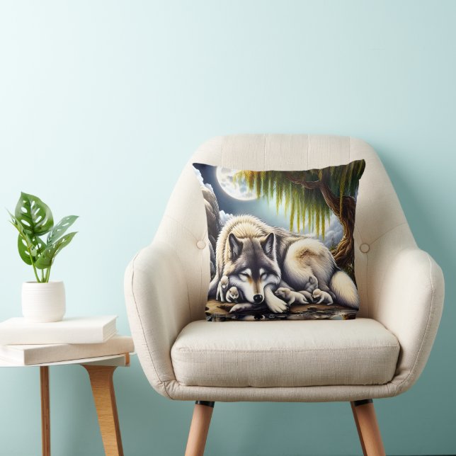 Cojín Decorativo La Serenidad De La Luna Un Lobo Sumiso (Silla)