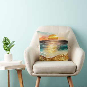 Cojín Decorativo La Serie de Playa de Acuarela Diseño 3
