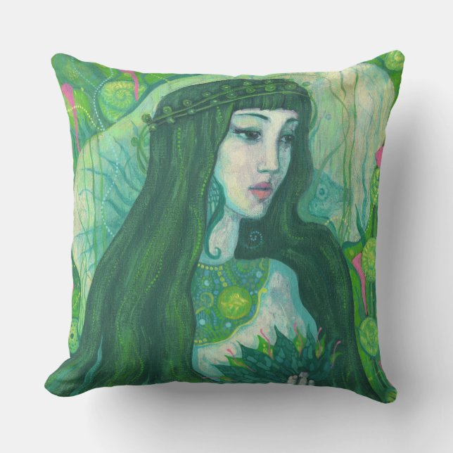 Cojín Decorativo La sirena del cabello verde bajo el agua Fantasía  (Anverso)