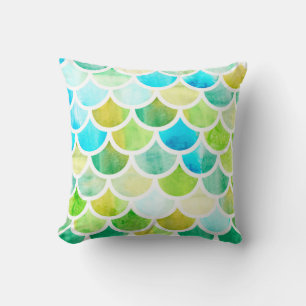 Cojín Decorativo La sirena escala. Balanzas de peces acuarela. Suma