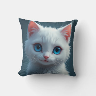 Cojín Decorativo La sonrisa de un gato blanco con ojos azules