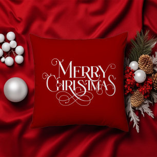 Cojín Decorativo La tipografía blanca de Feliz Navidad Retro en roj