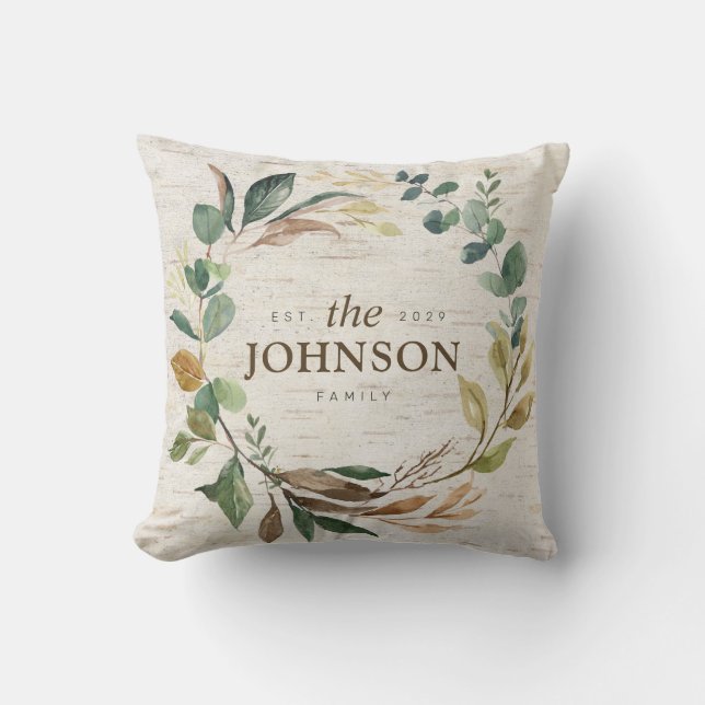 Cojín Decorativo La vegetación de la Moda rústica Wreath Family Est (Anverso)