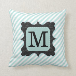 Cojín Decorativo La verde menta del vintage raya el monograma negro