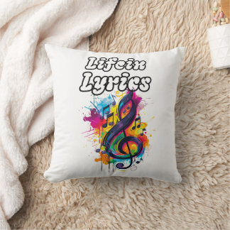 Cojín Decorativo "La vida en letras" diseño de tipografía de notas